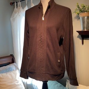 Relaxed by Charter Club Waffle weave zip up lightweight jacket black petite med